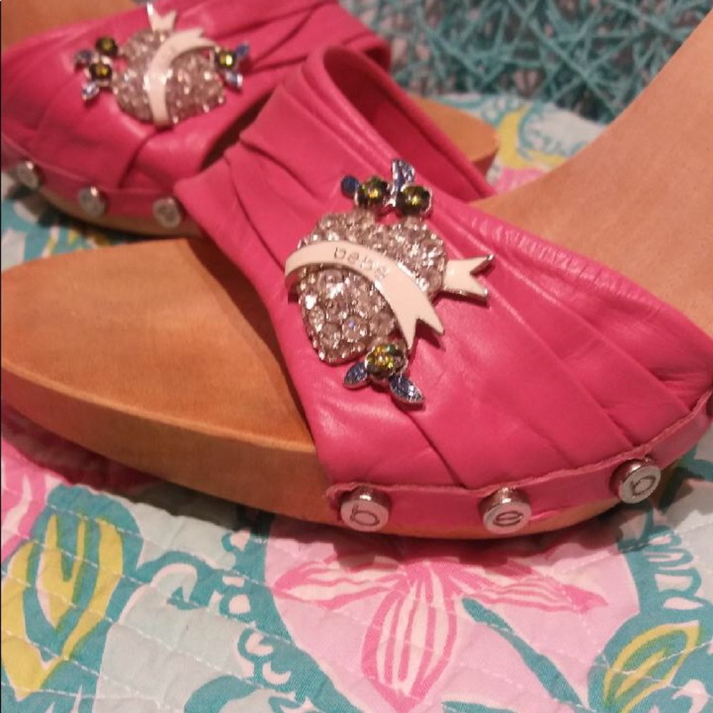 Bebe Platform Wooden Heels Swarovski